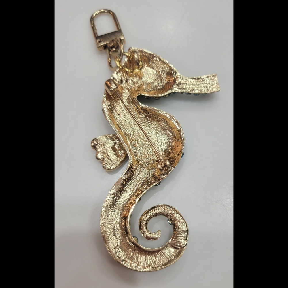 Rhinestone Seahorse Purse Charm Brooch | Coastal Glam - Picture 6 of 6
